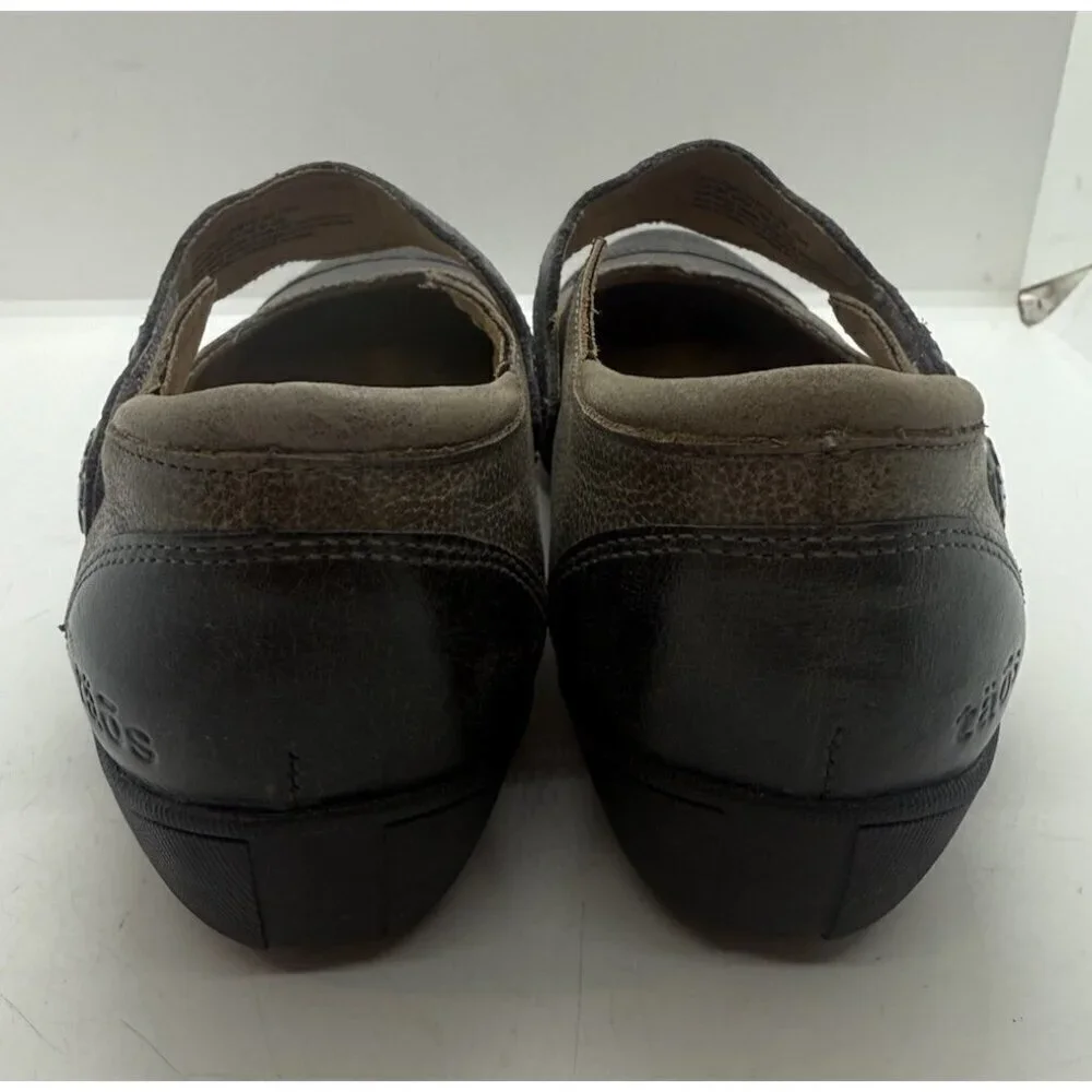 Taos Bravo Mary Jane Women's 8W Shoes Flats 13241 Brown Gray Leather Hook & Loop